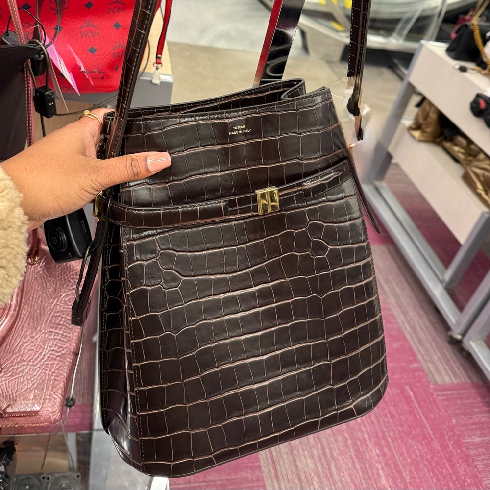 Toteme Dark Brown Crocodile-Embossed Shoulder Bag